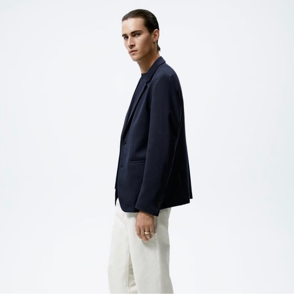Zara Man Navy Blue STRETCH BLAZER Size Medium EUC - Picture 5 of 11